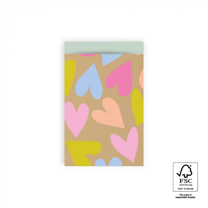 HOP Cadeauzakjes Big Hearts Gold Happy - Pistache - 12 x 19 cm