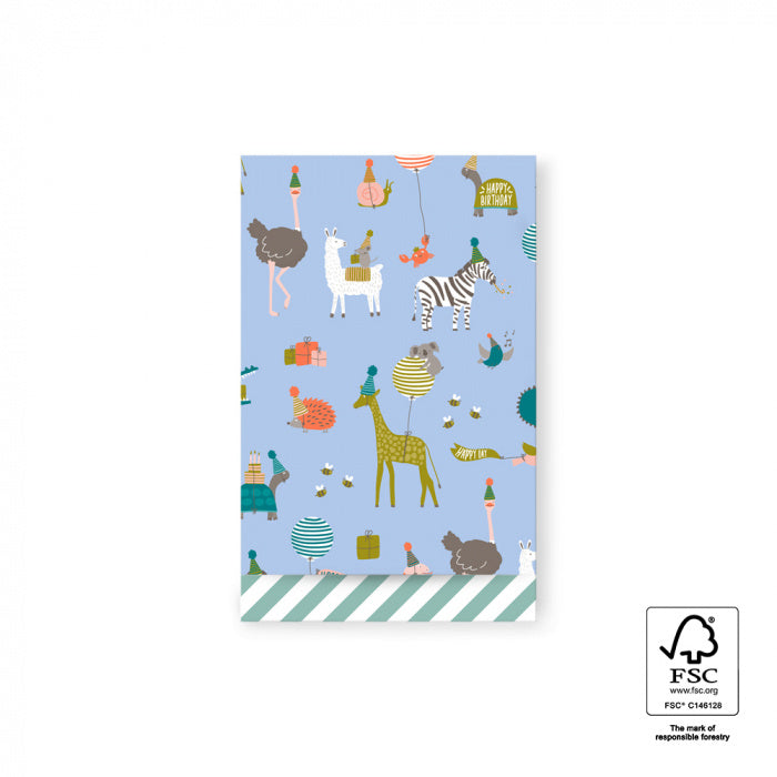 HOP Cadeauzakjes Party Animals Sky Blue - Stripes Misty Green - 12 x 19 cm