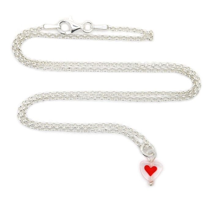 Silver luck poppy heart ketting