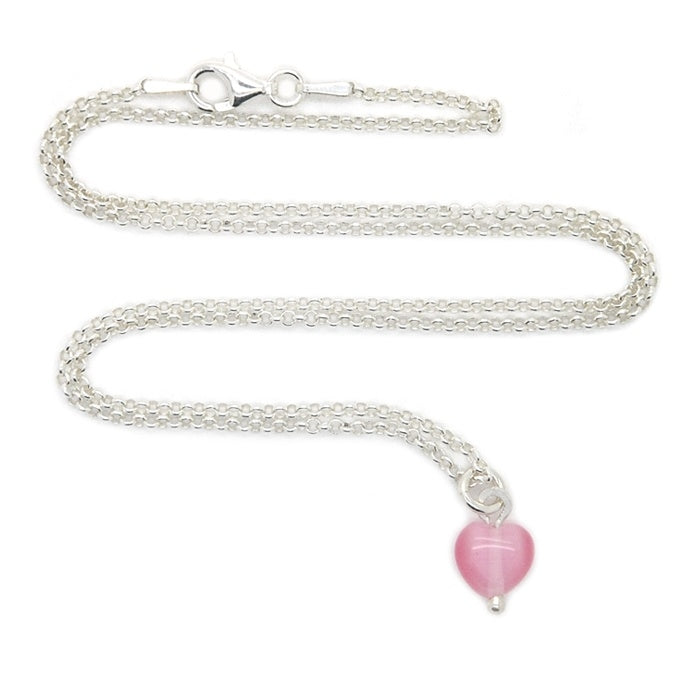 Silver luck pink heart ketting