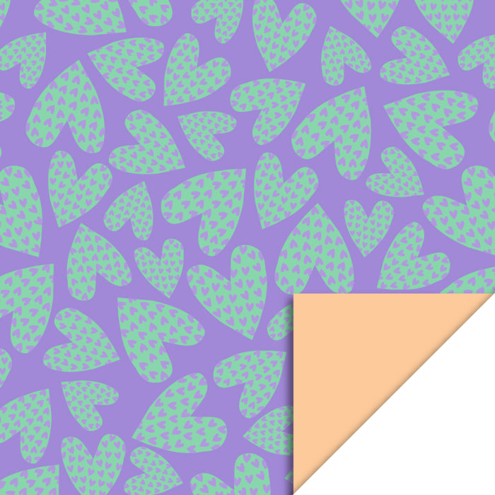 HOP -Inpakpapier - Love Hearts Lilac - Peach