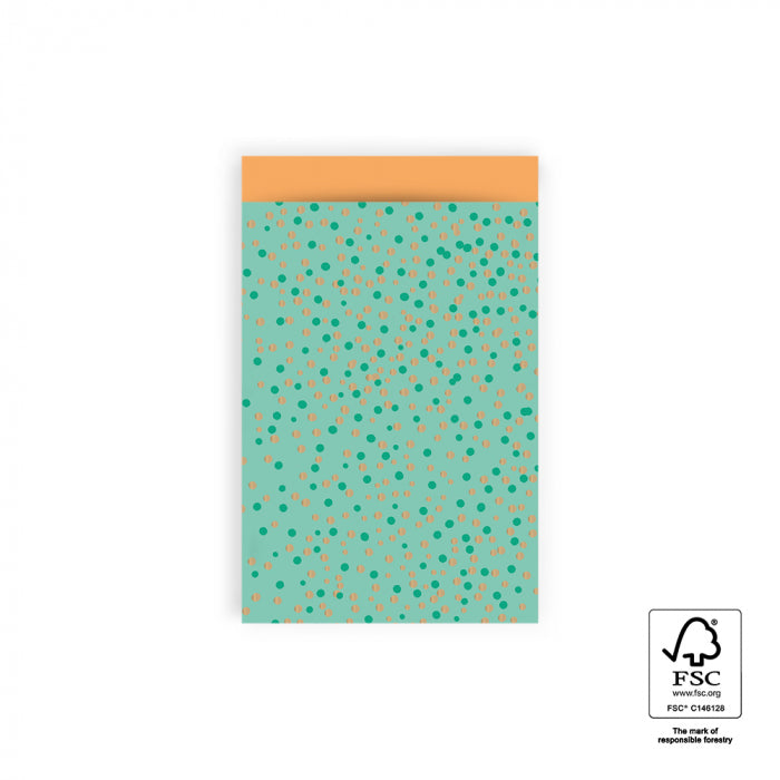 HOP - Cadeauzakjes - Dots Bright Green Gold - Orange - 12 x 19 cm