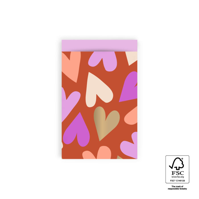 HOP - Cadeauzakjes - Big Hearts Cognac - Pink - 12 x 19 cm