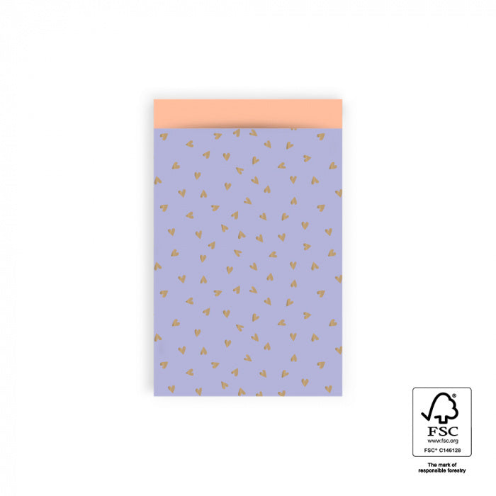 HOP Cadeauzakjes Small Hearts Lavender Gold Foil - Peach - 12 x 19 cm