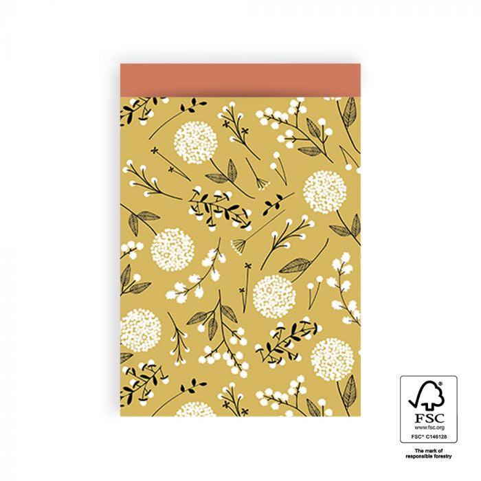 HOP Cadeauzakjes Flowers Big - Yellow / Warm Red- 17 x 25 cm