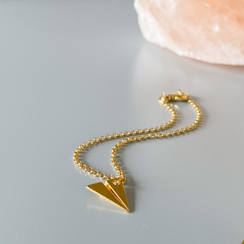 Papieren vliegtuigje armband - goldplated