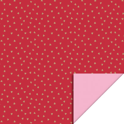 HOP - Inpakpapier - Small Hearts Cherry Red Gold Foil - Blush Pink